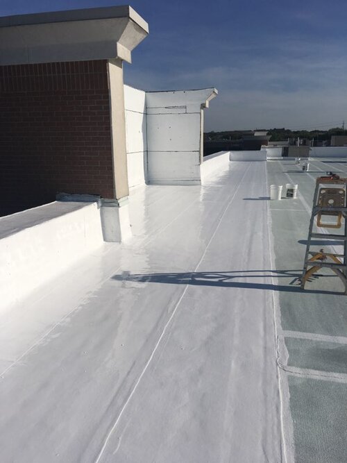 Tropical 924 Silicone Roofing Over Modified Bitumen Roofing In Process